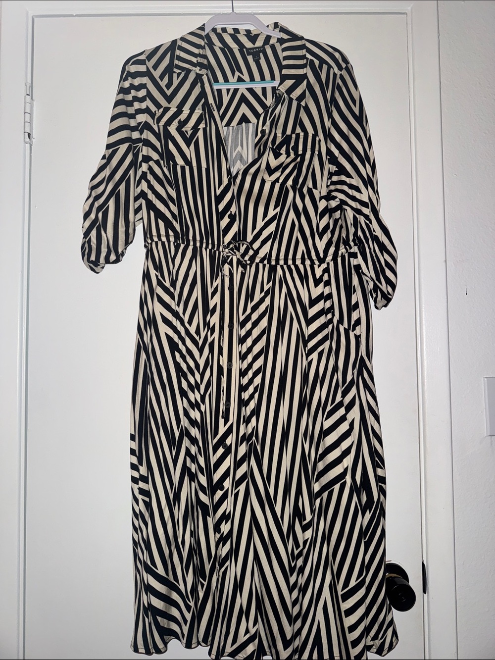 torrid Black and White Striped Tie-Waist Midi Dress